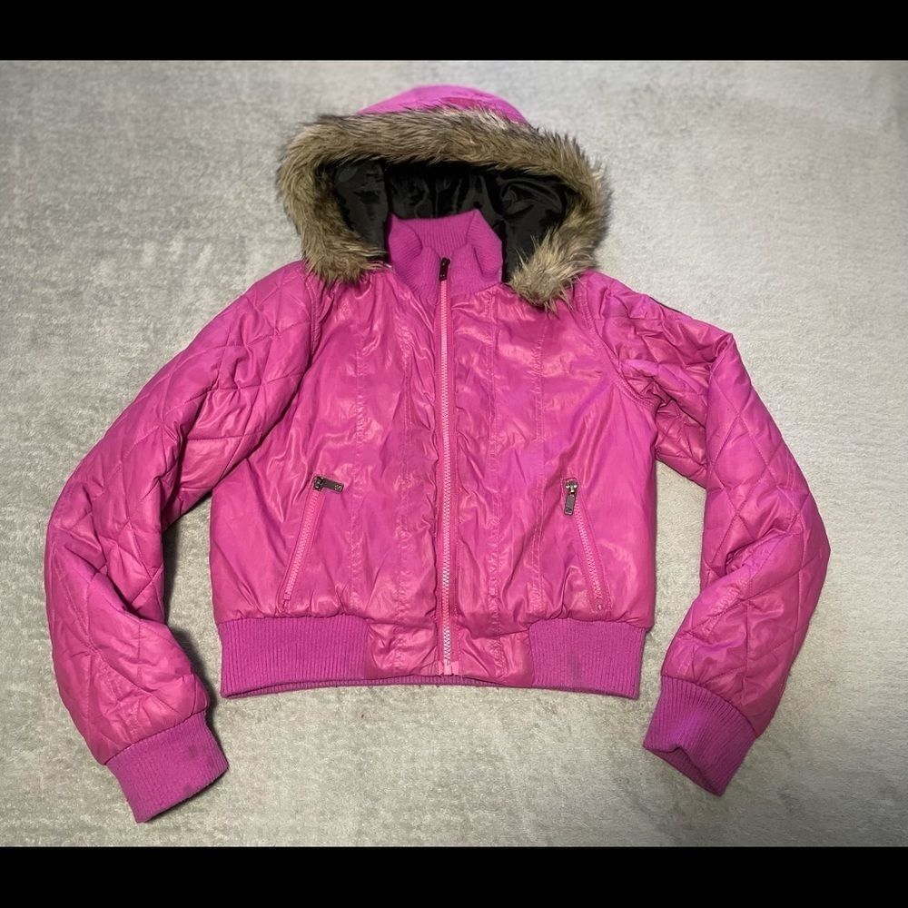 𝅺TRIPLE Flip Bomber jacket size Four (girls 12). Good condition, marks noted